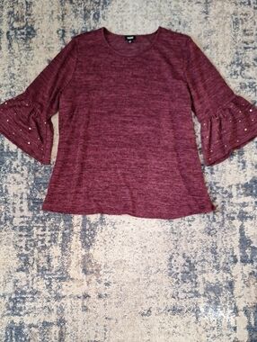 Tacera Women's Bell Sleeve Top with Gold Stud Detail Size 2X